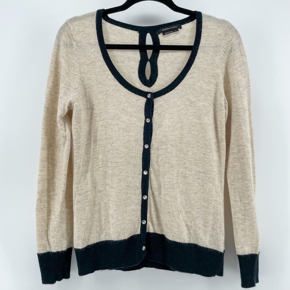 BCBGMaxAzria Cardigan Sweater Cream Angora Wool Blend Buttoned L - Picture 1 of 5